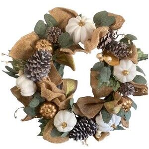 Pottery Barn Fall Holiday Pumpkins Pine cones Shabby Chic Farmhouse Wreath
